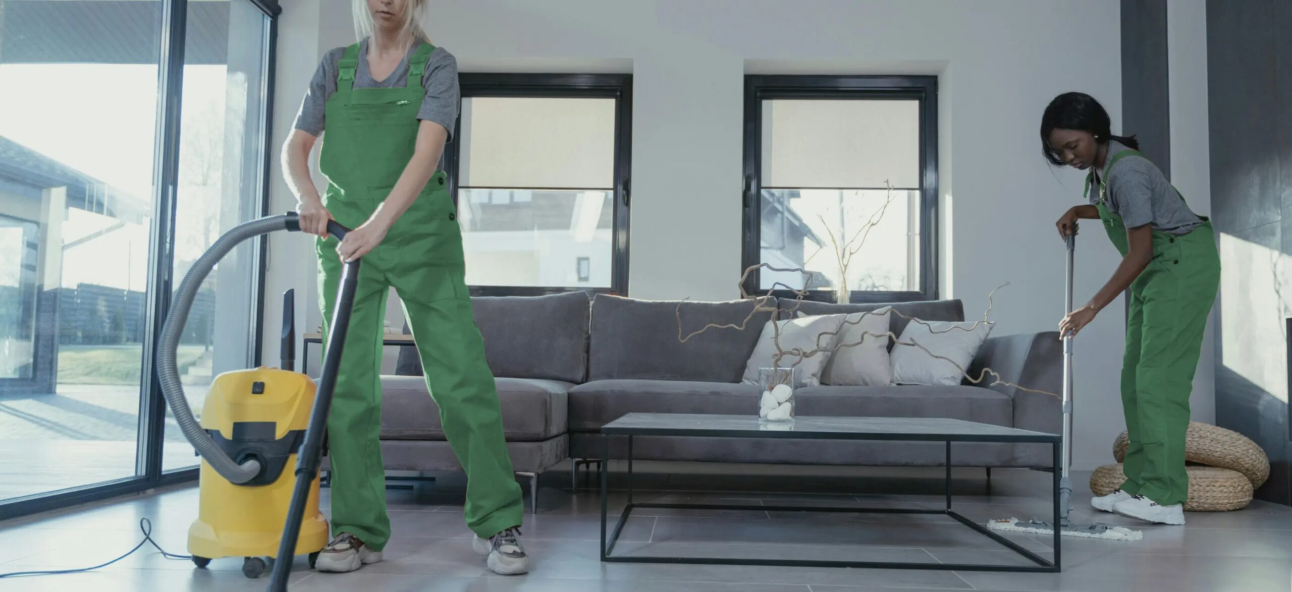 Professional cleaning team at work