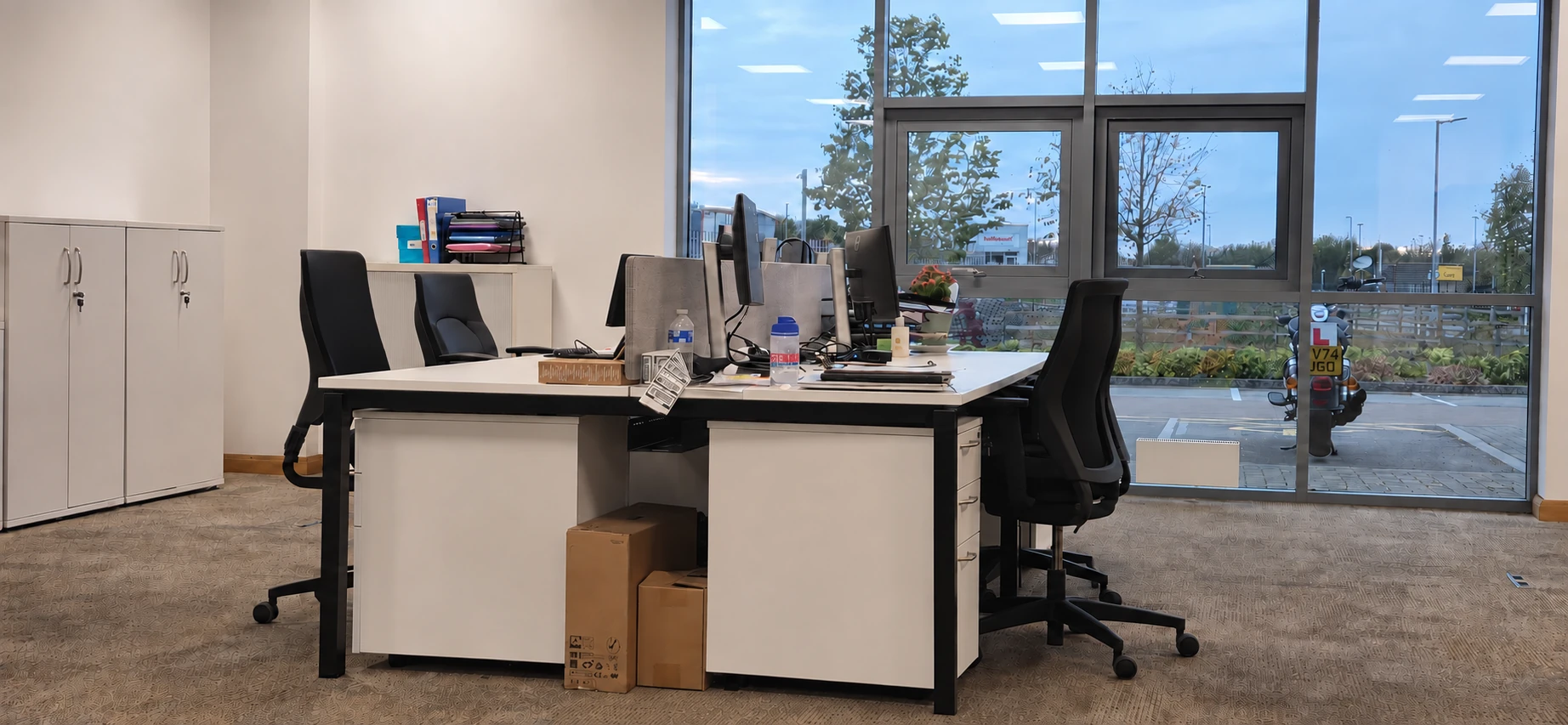 Professionally cleaned commercial office workspace